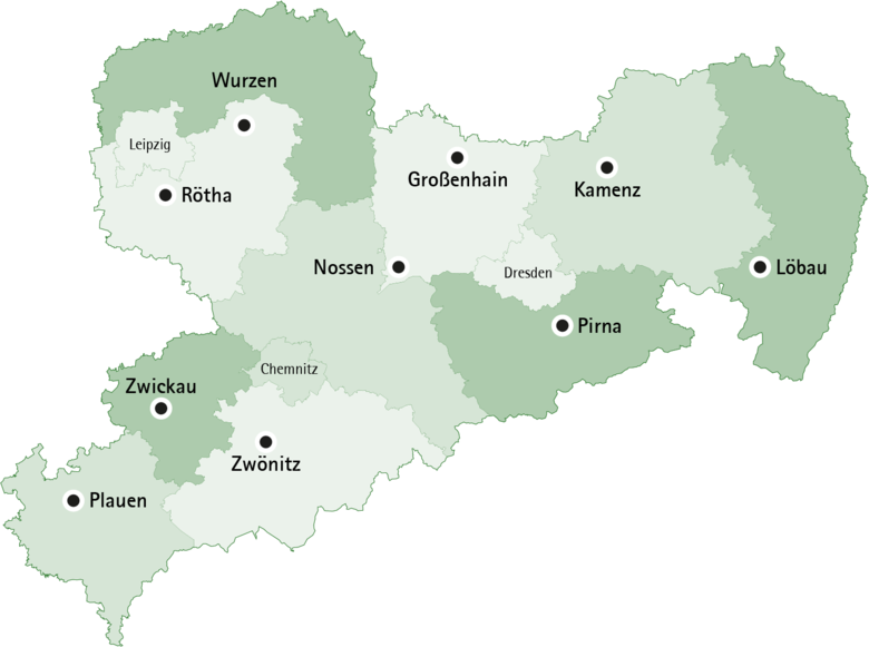LfULG Standorte und ihre Zuständigkeitsbereiche