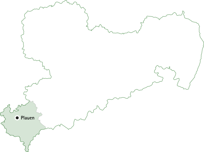 Umriss von Sachsen mit Zuständigkeitsbereich Plauen